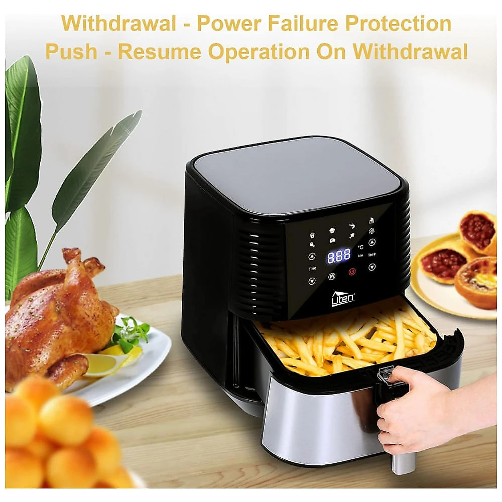 Fritadeira Elétrica Air Fryer 5,5 Litros com 7 Predefinições com Tela Digital, 110V 1700W, Uten, Prata e Preta