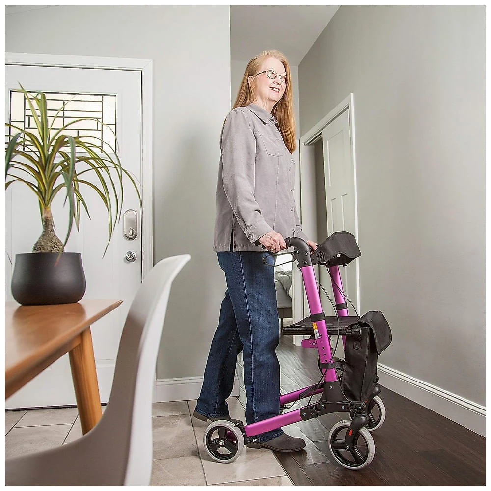 Andador para Idosos e Adultos com Assento, Encosto e Bolsa de Transporte, até 136 Quilos, HealthSmart, Cinza