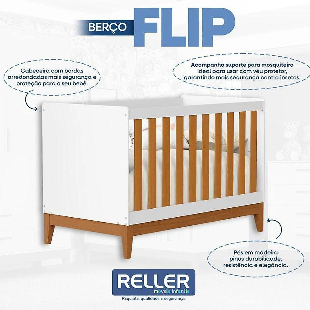 Quarto De Bebê Flip Guarda Roupa 4 Portas Branco Acetinado Savana Com Colchão Gazin - Reller
