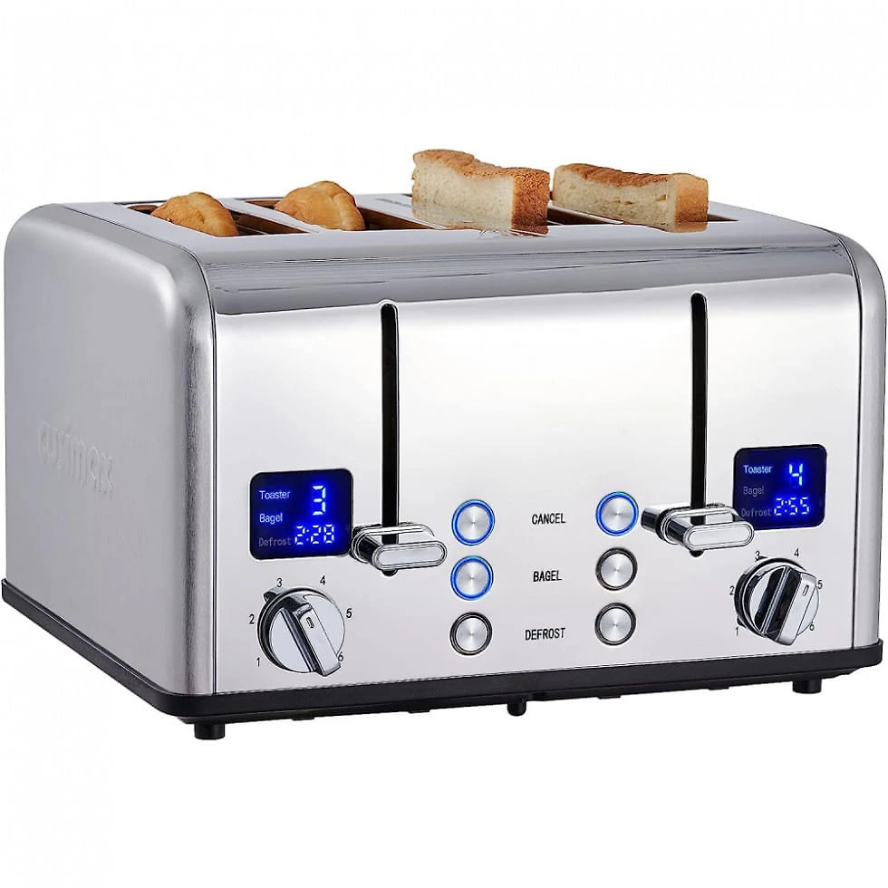 Torradeira Elétrica 4 Fatias com 6 Níveis de Tostagem, Visor de LED, Função Descongelar e Bandeja de Migalhas Rem...
