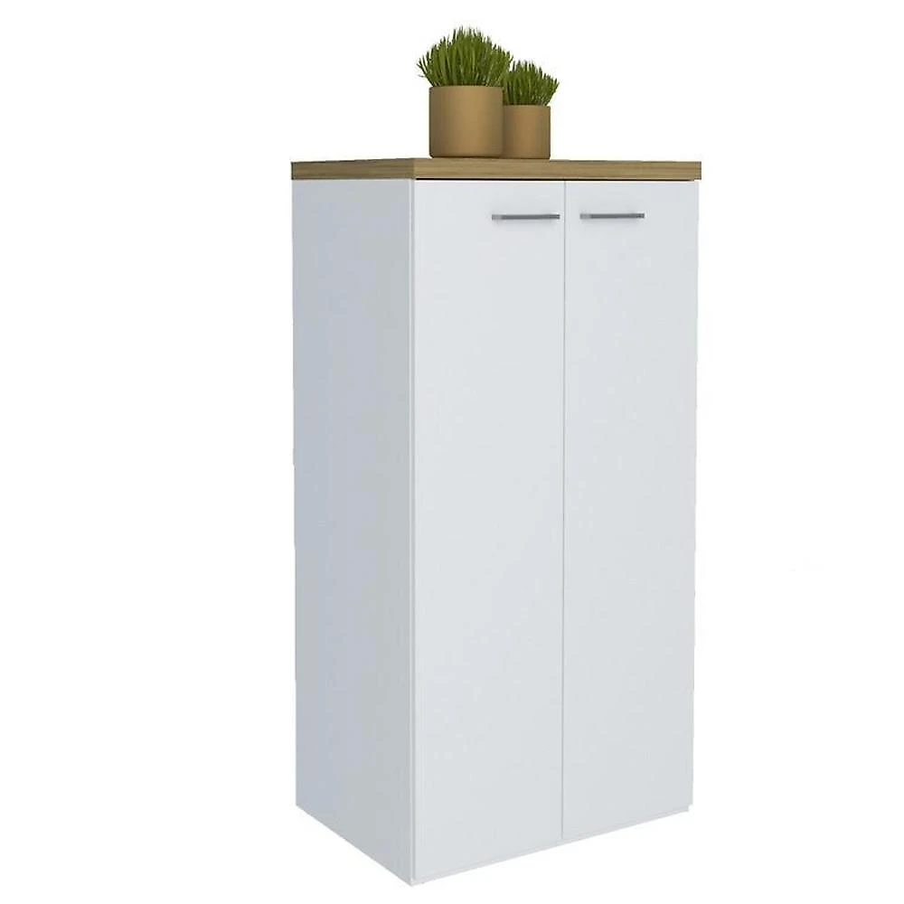 Kit 2 Peças com Escrivaninha em L com Porta de Correr e Armário Alto Multiuso Olmo/Branco