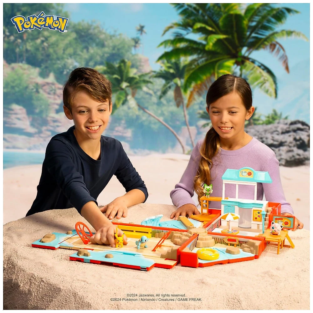 Playset de Batalha de Praia Pokémon mochila portátil Jazwares com Pikachu 5 cm