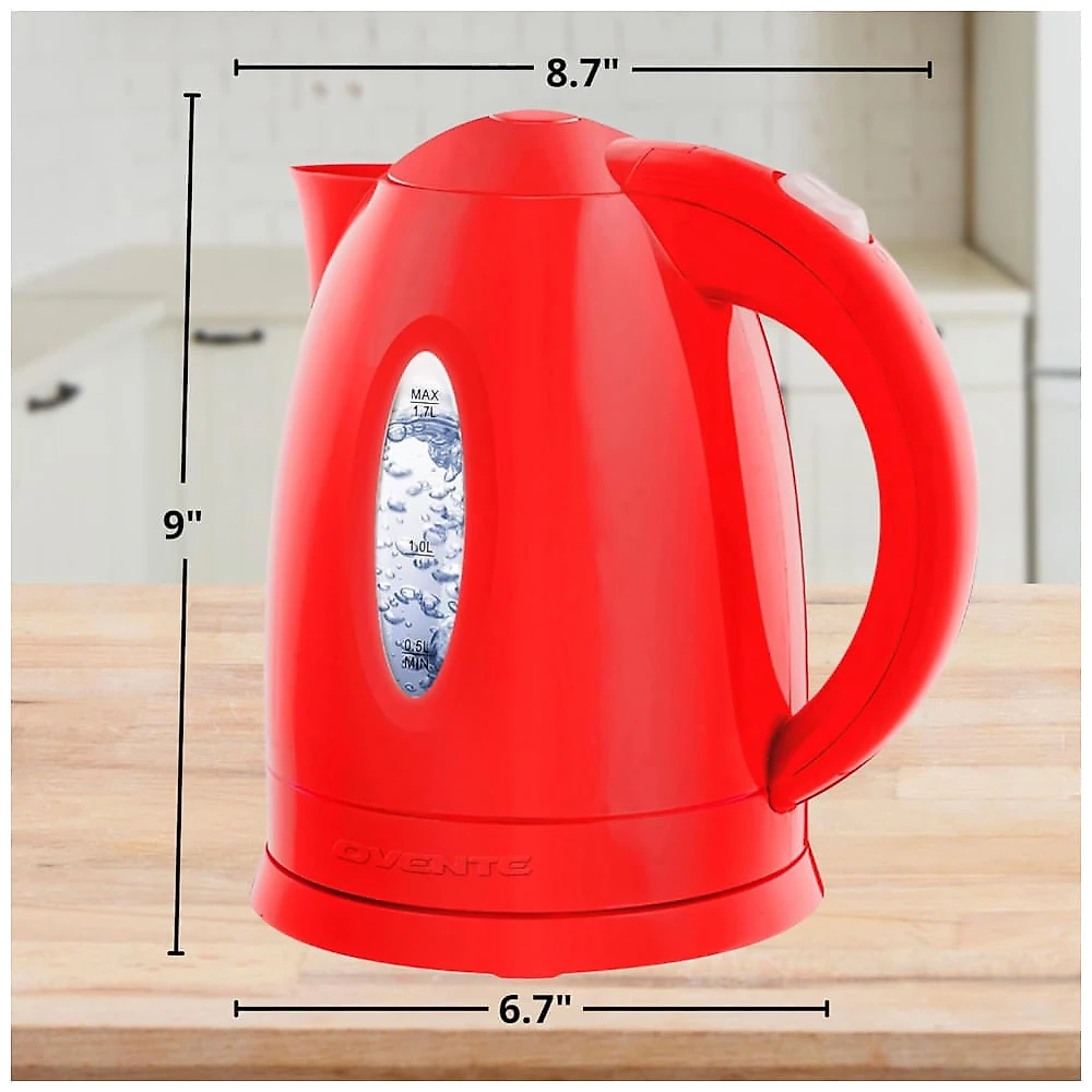Chaleira Elétrica OVENTE, 1,7 Litros: Rápida e Segura para Café e Chá, Livre de BPA, Medidor de Água, Desligamento Automático.