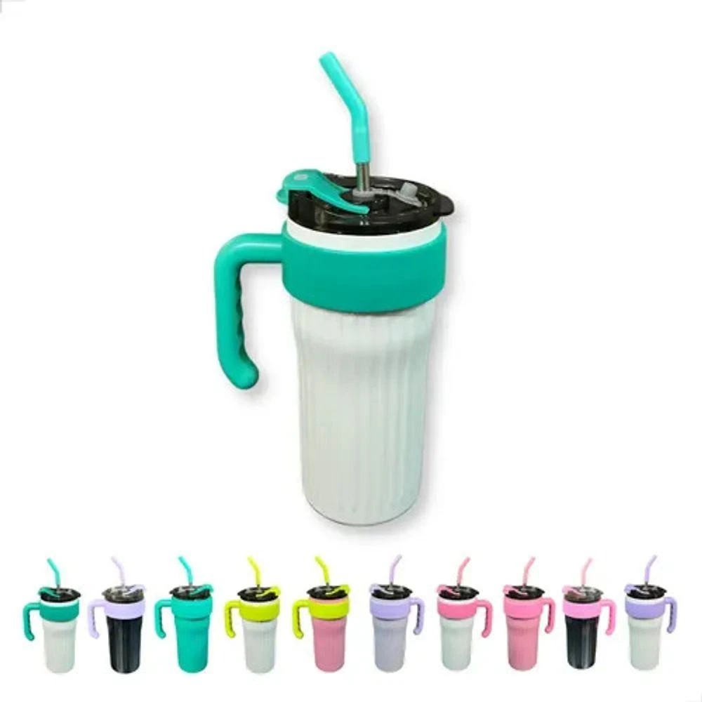 Copo Térmico com Canudo Quencher Inox Virginia 800ML em Aço Inoxidável com Alça e Tampa Inox