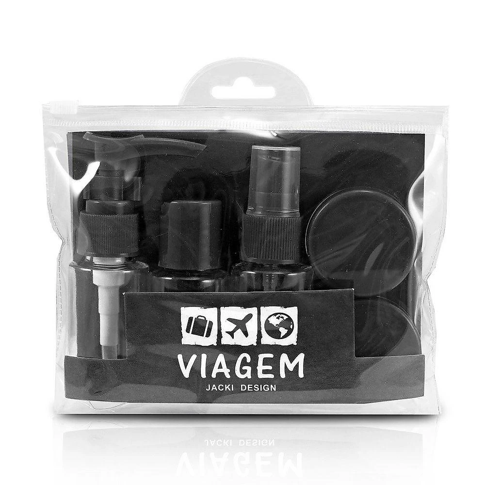 Kit De Bolsa Transparente E Frascos De Viagem De 7 Peças Preto