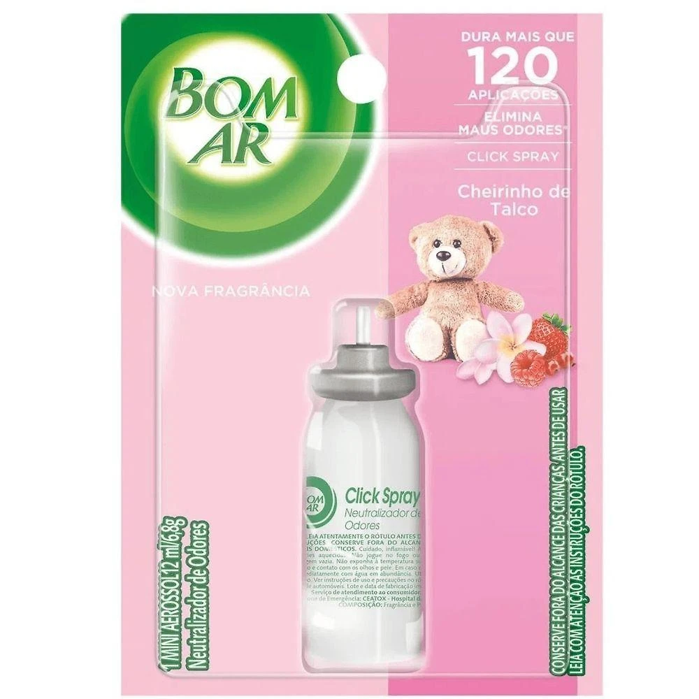 Refil Odorizador Bom Ar Click Spray Talco 12ML 120 Aplicações