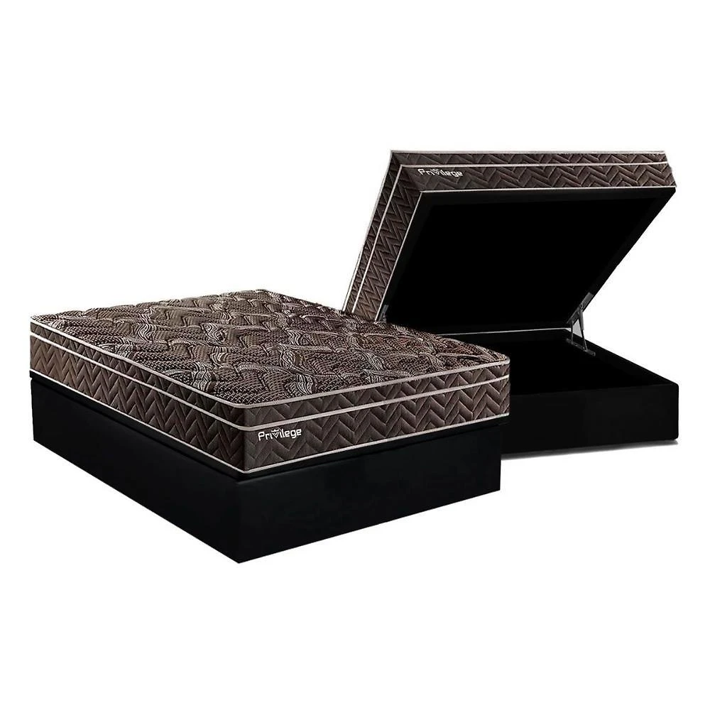 Cama Box Baú Casal: Colchão Molas Masterpocket Ensacadas Paropas Privilege + Base Crc Suede Black (138x188)