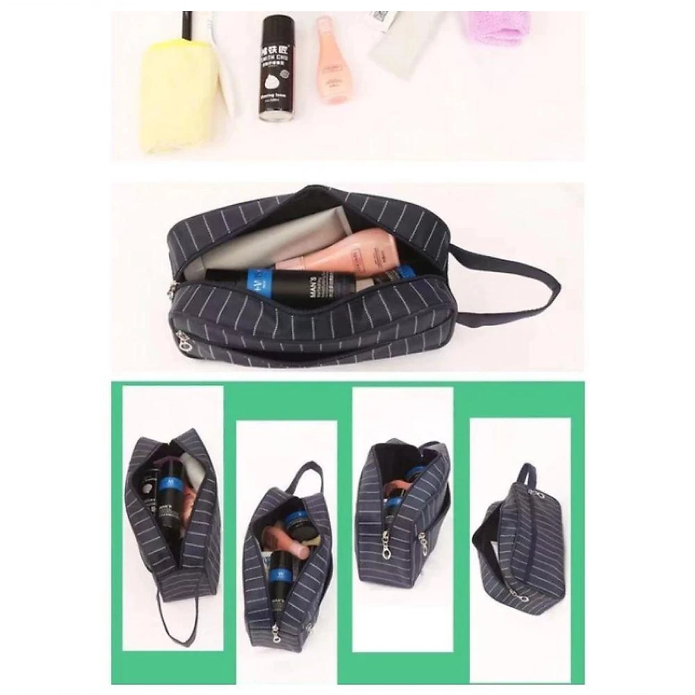 Necessaire Masculino Estojo De Viagem Organizador Unissex Com Zíper Listrado marrom