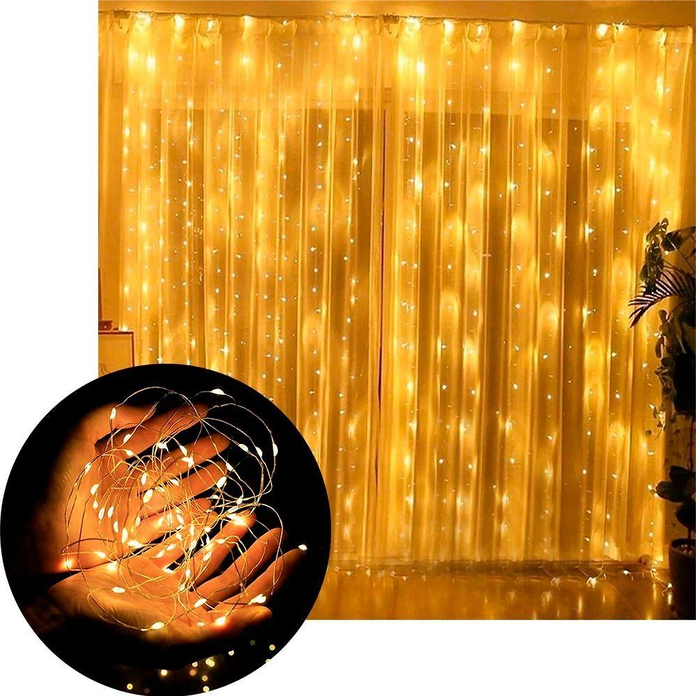 Pisca Cascata Fio De Fada Natal 600 Leds Amarelo 3x3m 220v