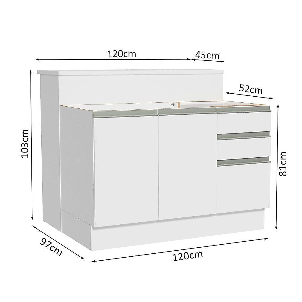 Ilha De Cozinha Com Bancada E Balcão 120 Cm Branco Glamy Madesa Branco