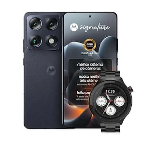 Smartphone Motorola Signature 6.8” 512GB 5G Preto + Smartwatch Moto Watch XT2547 Com GPS Polar Preto