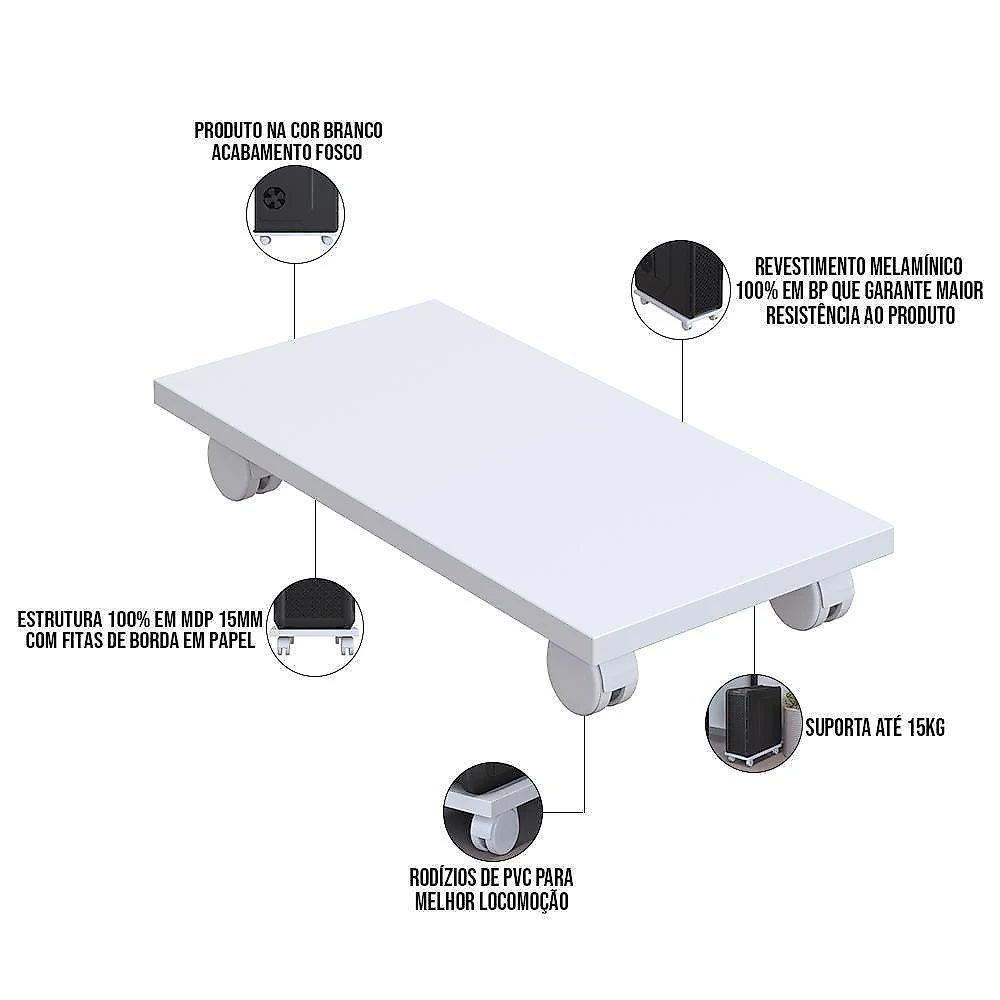 Kit 02 Suportes Para Cpu Com Rodízios Cyber L03 Branco