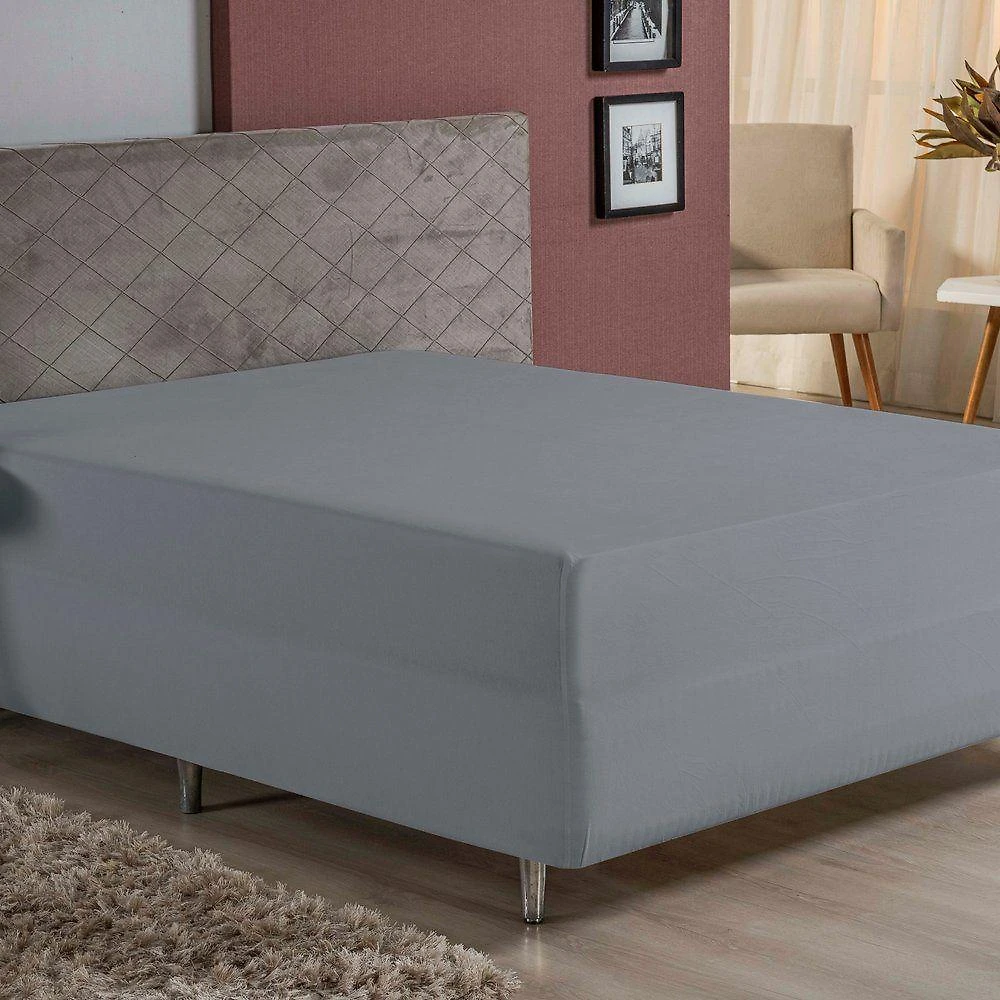 Lençol Com Elástico Queen Nobre 1 Peça Luva De Box 55cm De Altura Malha 100% Algodão - Cinza
