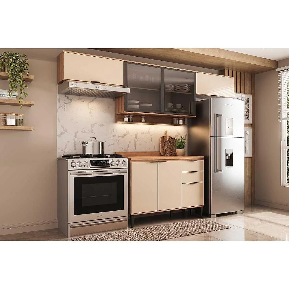 Cozinha Modulada Carraro Alpha Alpha 4 Peças (3aéreos+1balcão) C4p180 Freijo-off White-carraro
