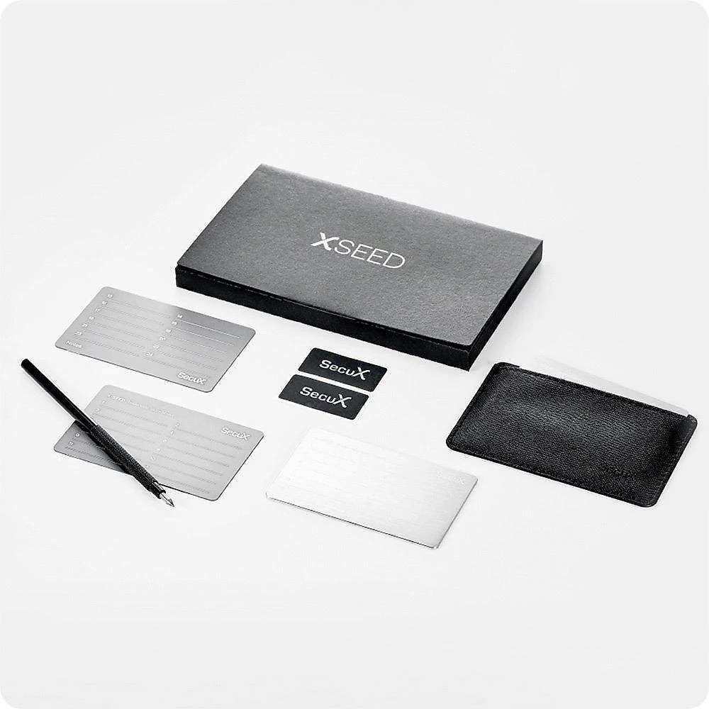 Placa de Recuperação SecuX X-SEED, Alumínio Aeroespacial, Backup de 12 Palavras, Resistente a Fogo e Água, Prata - 98-100-000100