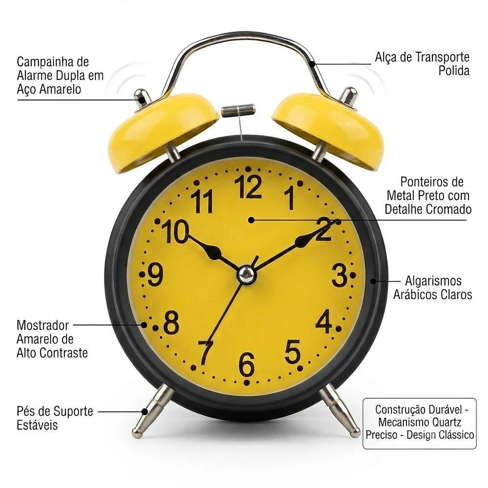 Relógio de Mesa Analógico com Despertador Altomex AL-2309 com Alarme Sonoro 1.5V Amarelo