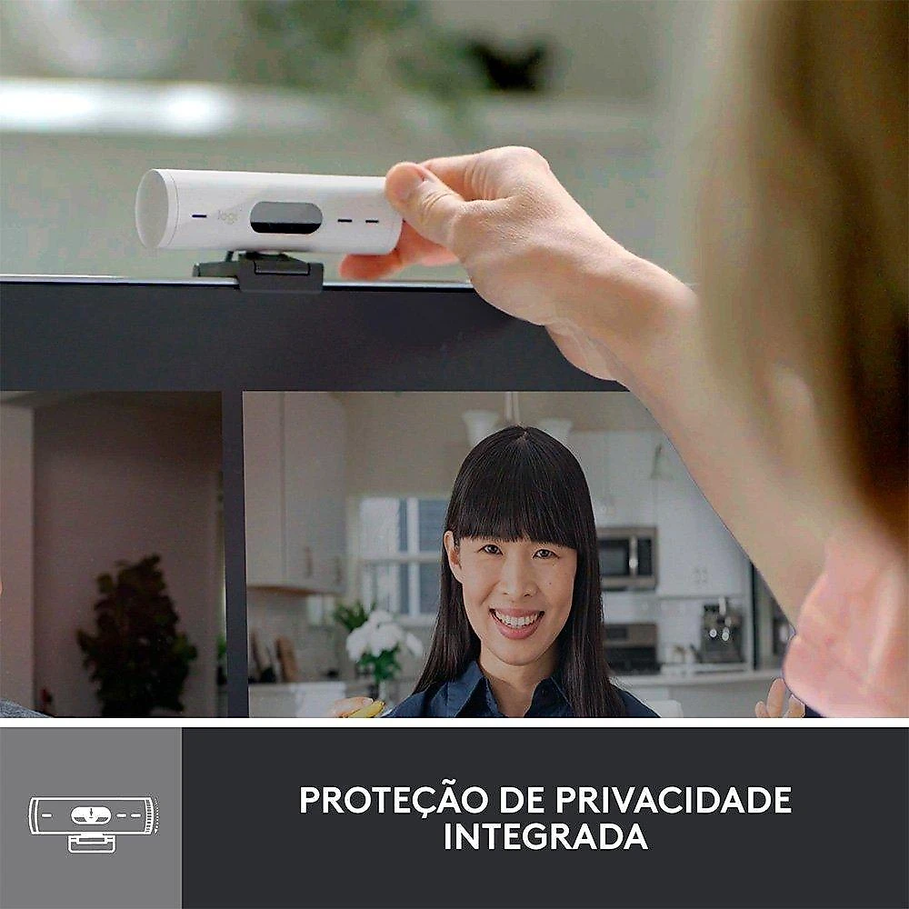 Webcam + Suporte Logitech Brio 500 Full HD, 1080p, 30 FPS, com Microfones Duplos, USB, Suporte Incluso, Branco - 960-001426