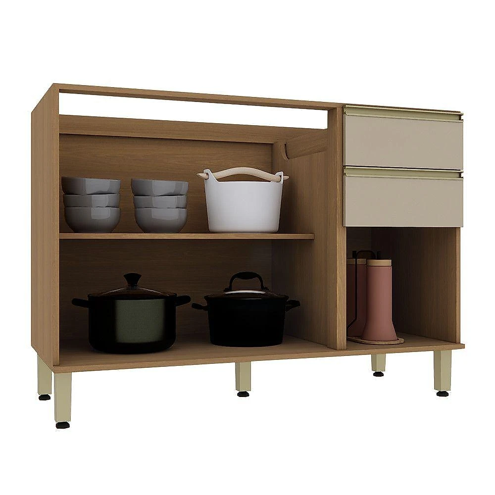 Balcão de Cozinha 3 Portas 2 Gavetas MDF 120CM Café Luciane Móveis
