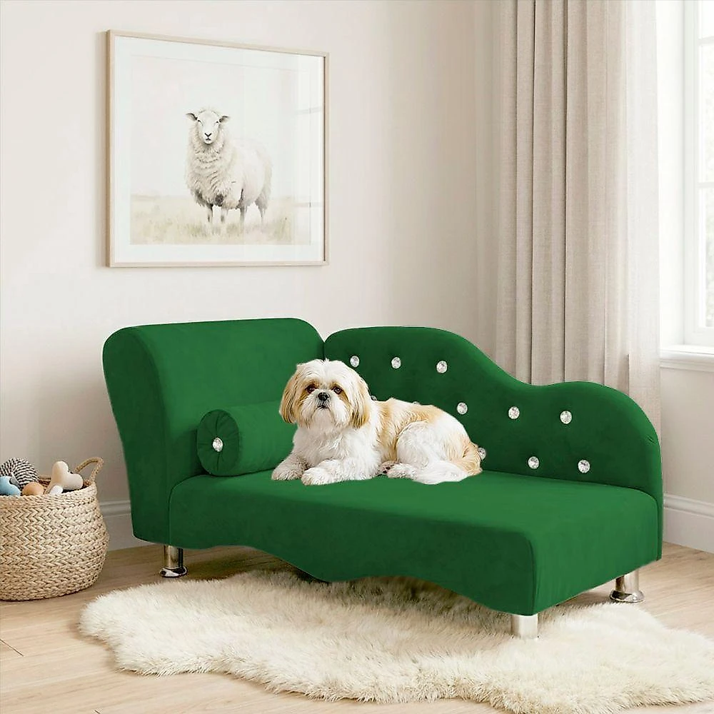 Caminha Divã Loja Sheep Mini Poltrona para Cães e Gatos Pequeno Porte Veludo Verde 1 Unidade