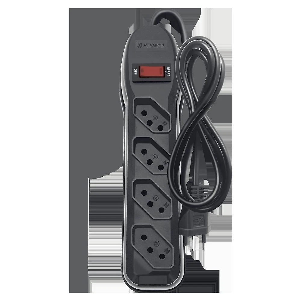 Filtro de Linha Megatron Circuit Breaker 4 Tomadas Cabo PP 1m 10A 250V Bivolt Preto