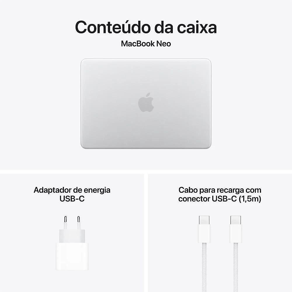 MacBook Neo Apple 13" Chip A18 Pro CPU de 6 núcleos GPU de 5 núcleos 512GB Touch ID - Prateado