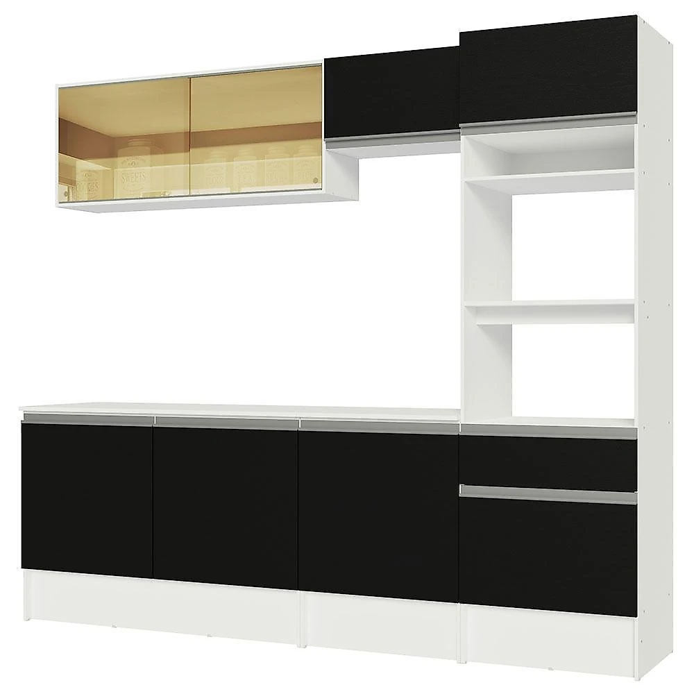 Armário de cozinha completa 240cm branco/preto diamante madesa 06