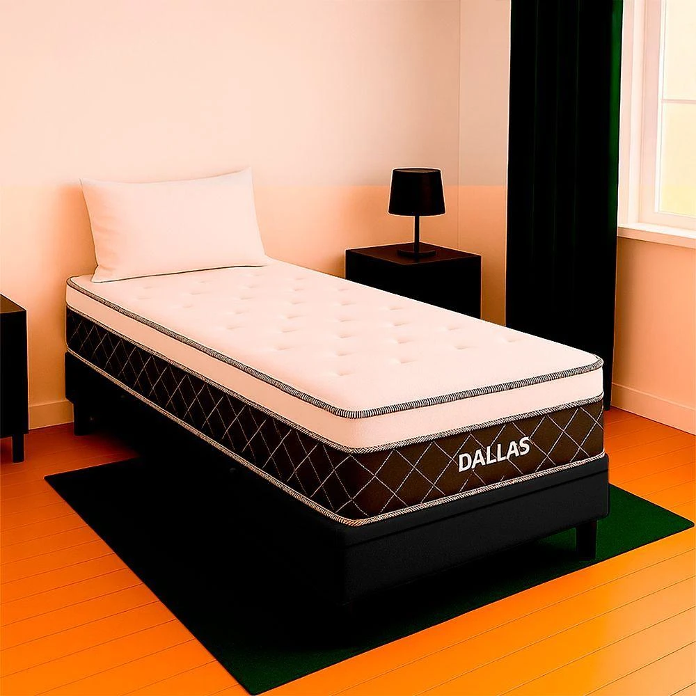 Cama Box com Colchão Solteirão Bravus Dallas Molas Ensacadas Euro Pillow Preto V-Store 96CM