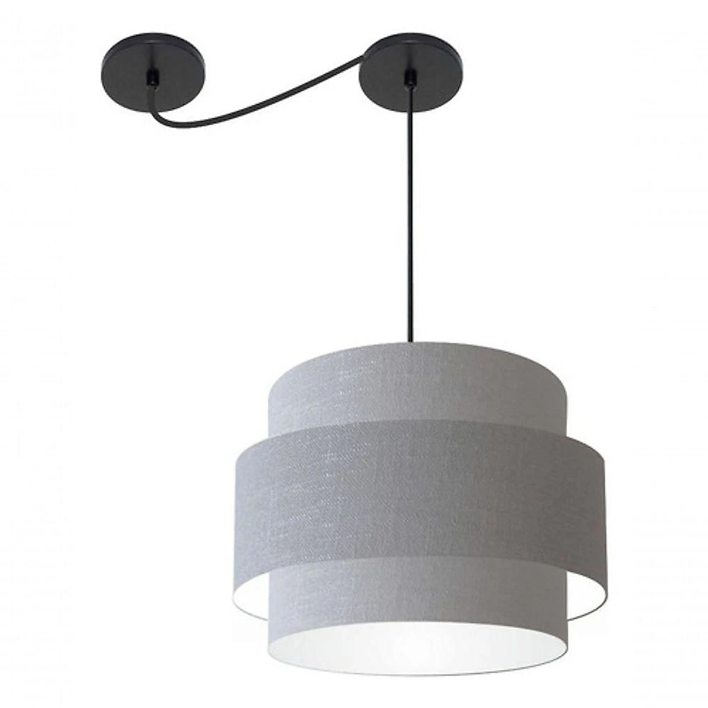Lustre Sala De Jantar Com Desvio Vivare Md-4398 Cúpula Em Tecido 45cm Rustico-cinza 127/220v