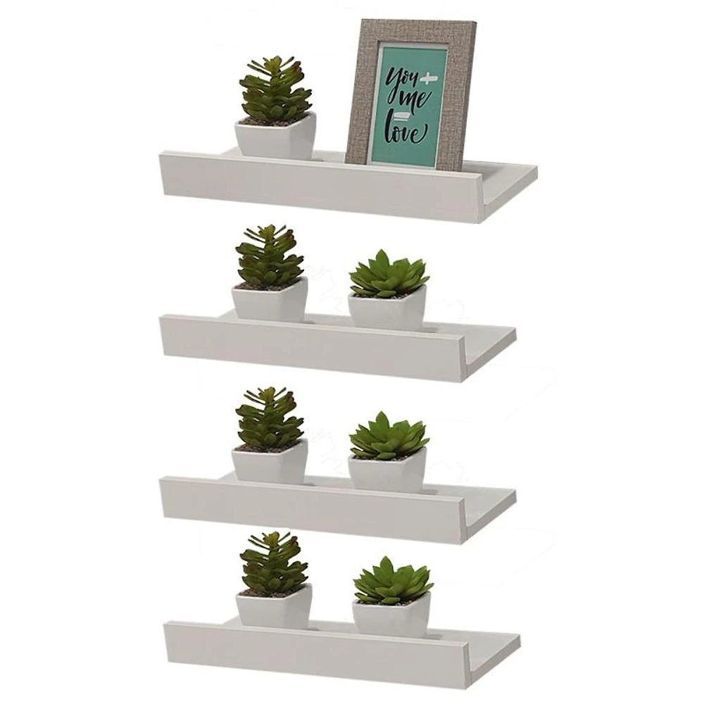 Prateleira Kit 4 Porta Quadros 40 X 10cm MDP Suporte Invisível Organizador Fotos Branco