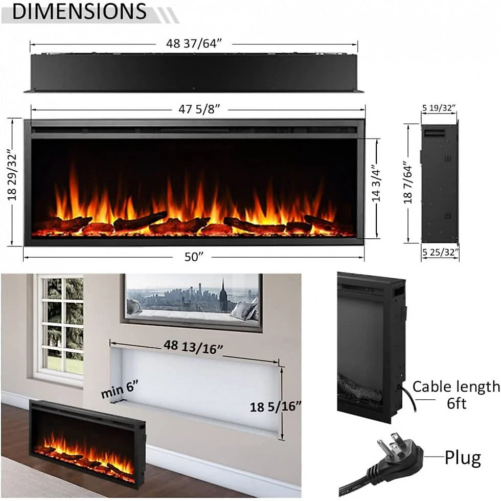 Lareira Elétrica de Embutir A45x127L com Controle Remoto, 110V 1500W, LegendFlame, Preta
