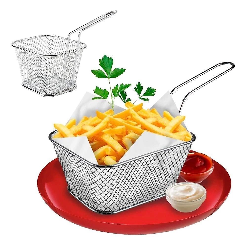 Mini Cesto Para Frituras Em Aço Inox Com Alça Servir Batata Frita, Frango, Porções E Aperitivos