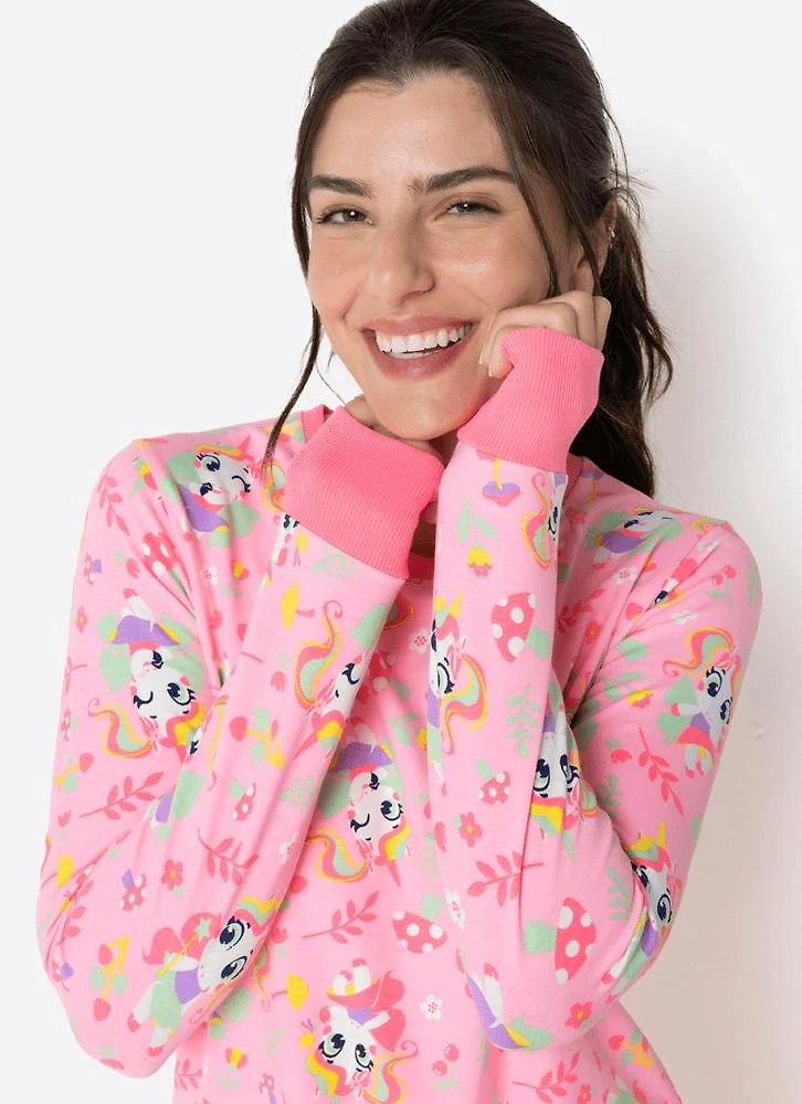 Pijama manga longa feminino unicórnio encantado