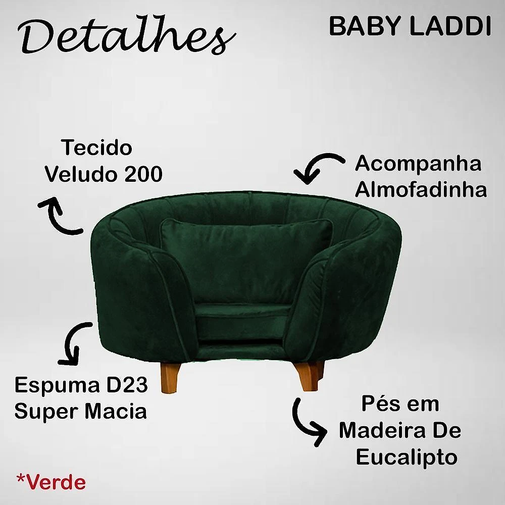Poltrona Cama Caminha Pet Baby Laddi Veludo Verde Dvinn Verde