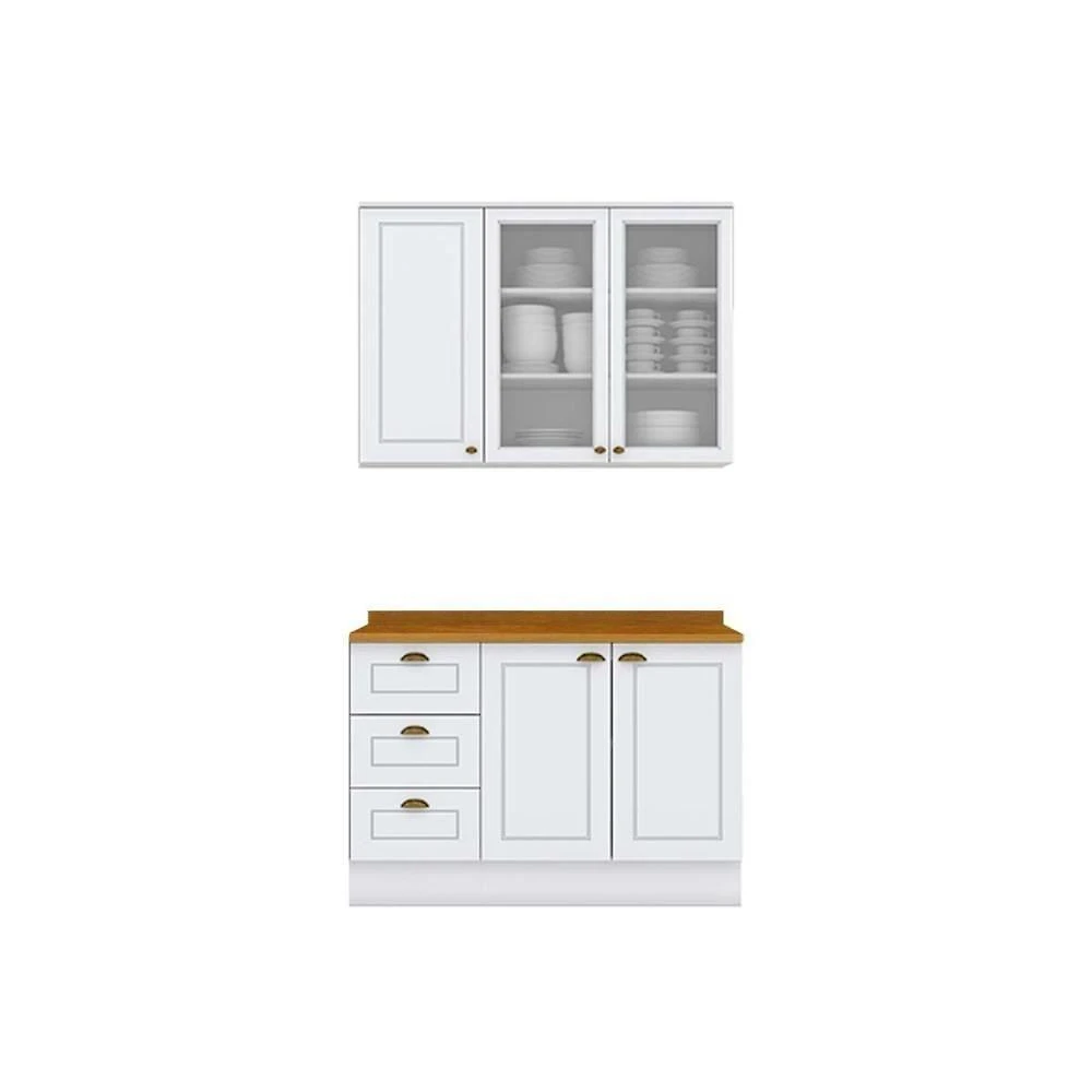Cozinha 3 Peças (1 Aéreo + 1 Balcão + 1 Complemento) Cz126 Branco