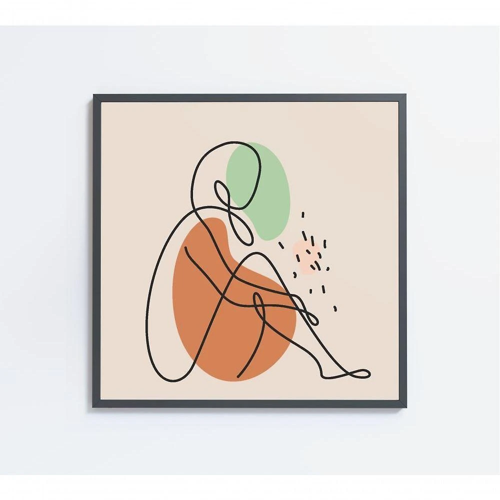 Quadro Feminino Silhueta Sentada Artística Contínua Medidas 80x80 Cm Impressão Vidro Acrílico