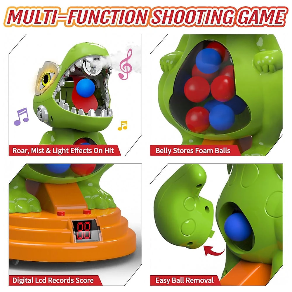 BAODLON Jogo de Tiro Dinossauro com Alvo Eletrônico Móvel, 2 Pistolas de Brinquedo, 24 Bolinhas de Espuma - Presente Ideal para Crianças