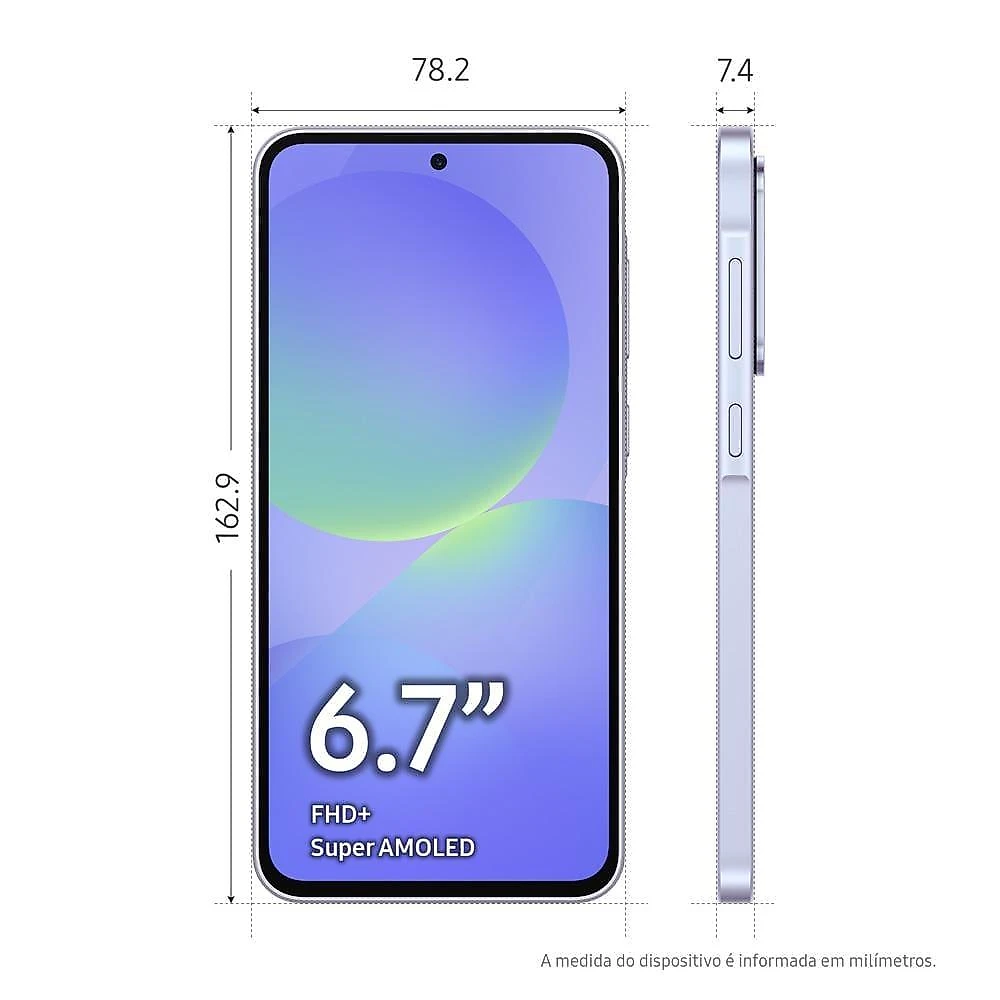 Smartphone samsung galaxy a36 5g violeta 128gb, 6gb ram, câmera tripla até 50mp, tela super amoled 6.7", ip67, nfc e recursos ai + galaxy fit3 grafite