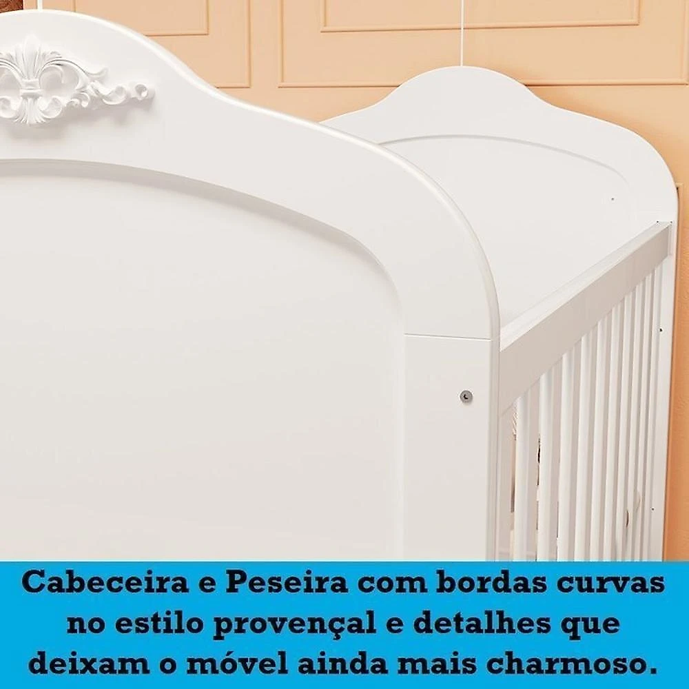Quarto de Bebê com Berço Mini Cama e Cômoda com Janela Maya Clássico Espresso Móveis Branco Brilho