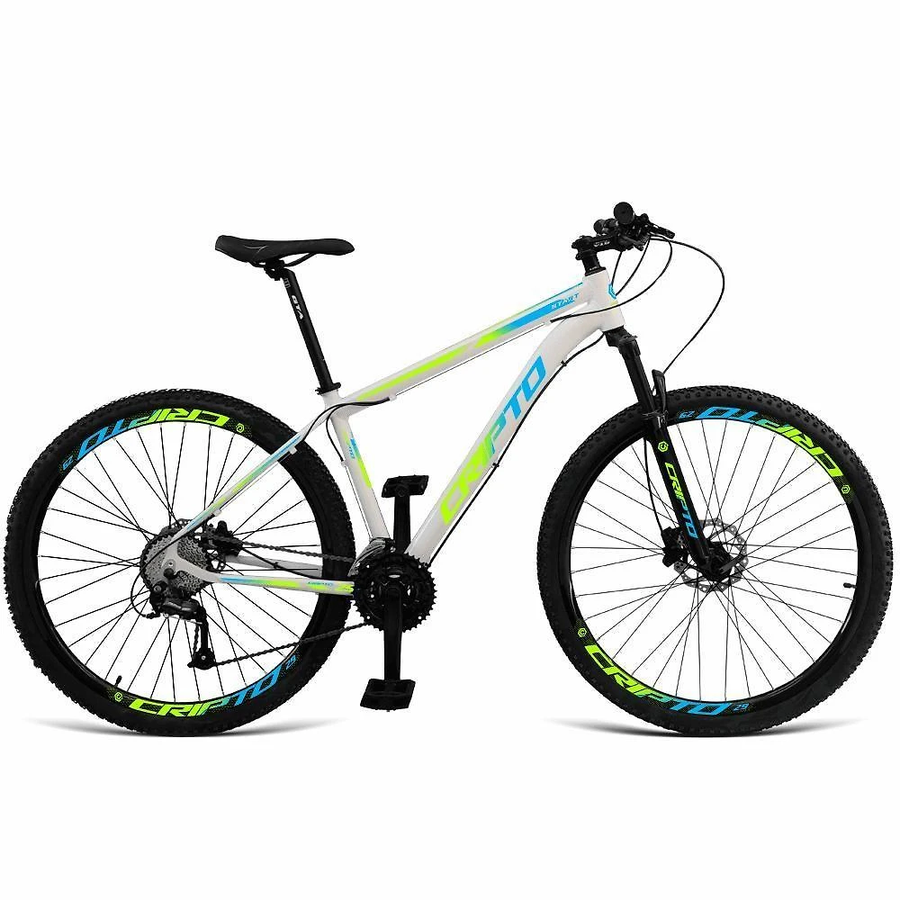 Bicicleta Aro 29 Cripto 24 Marchas Shimano E Freios A Disco - 17" Branco-verde E Azul