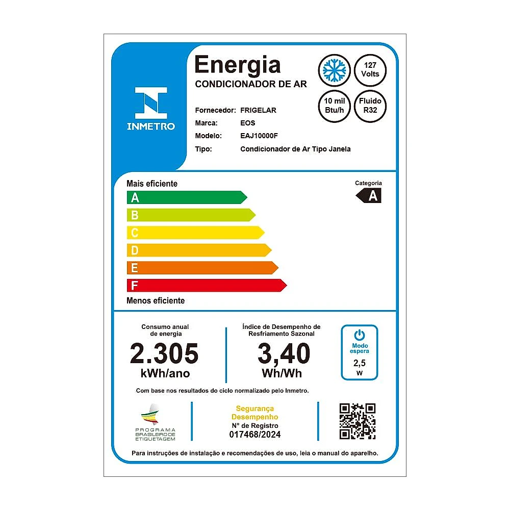 Ar-Condicionado Janela 10000 BTUs EOS Só Frio EAJ10000F 110V