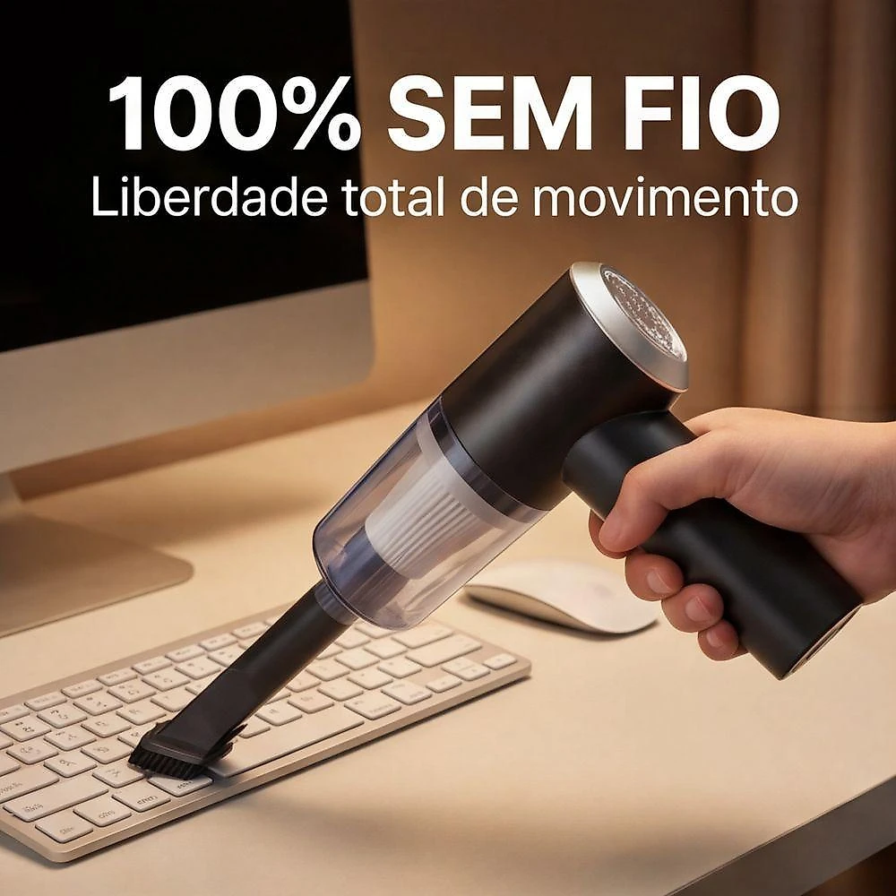 Aspirador de Pó Portátil sem Fio Automotivo Utimix DNJ Filtro Lavável Preto