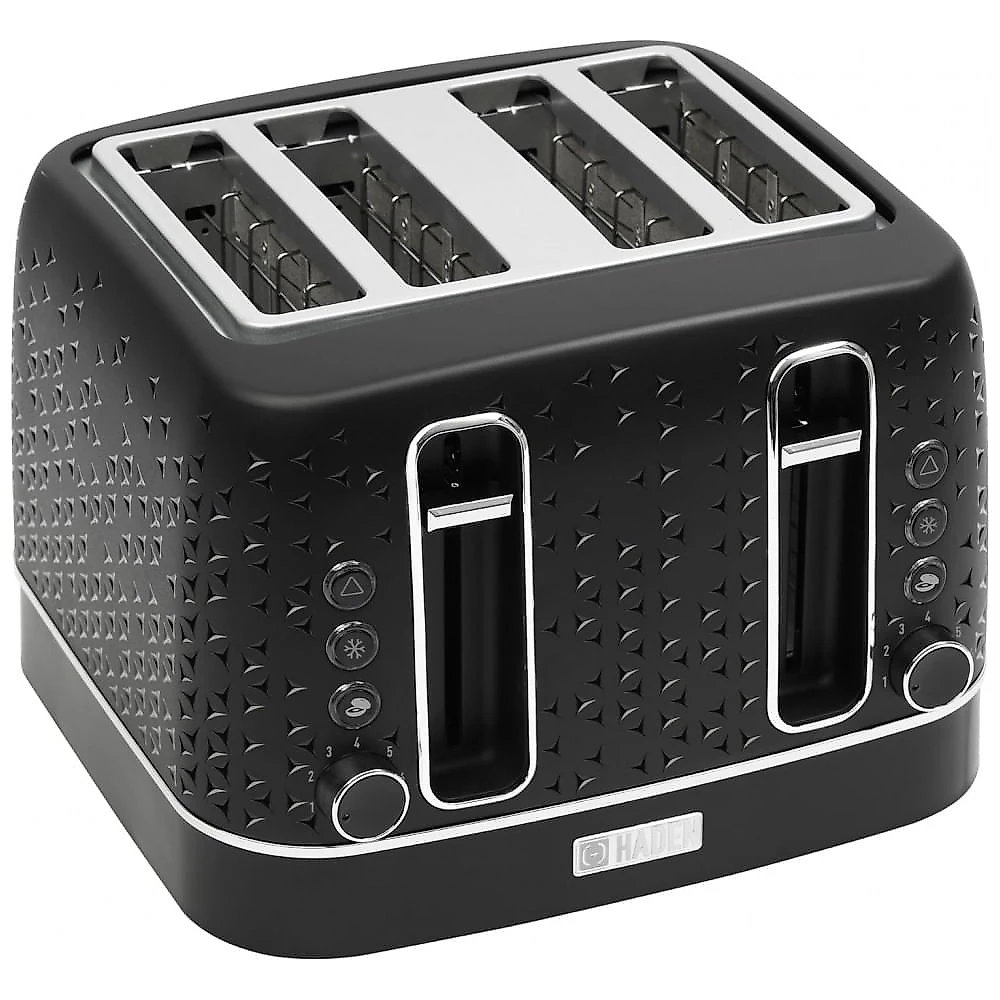 Torradeira HADEN Starbeck 4 fatias preta e cromada com fenda larga e 7 níveis de tostagem 1600W 110V