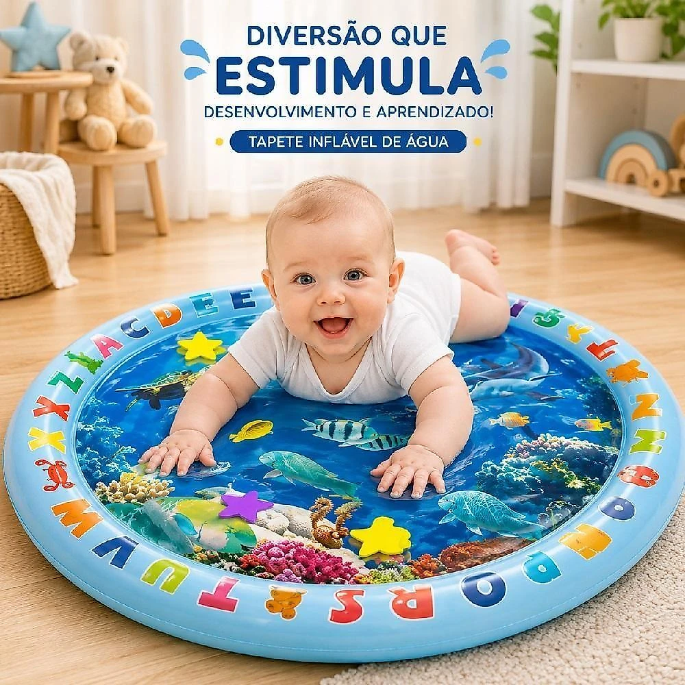 Tapete Sensorial Ocean World de Água Inflável Redondo 65CM para Bebê Azul Yeet