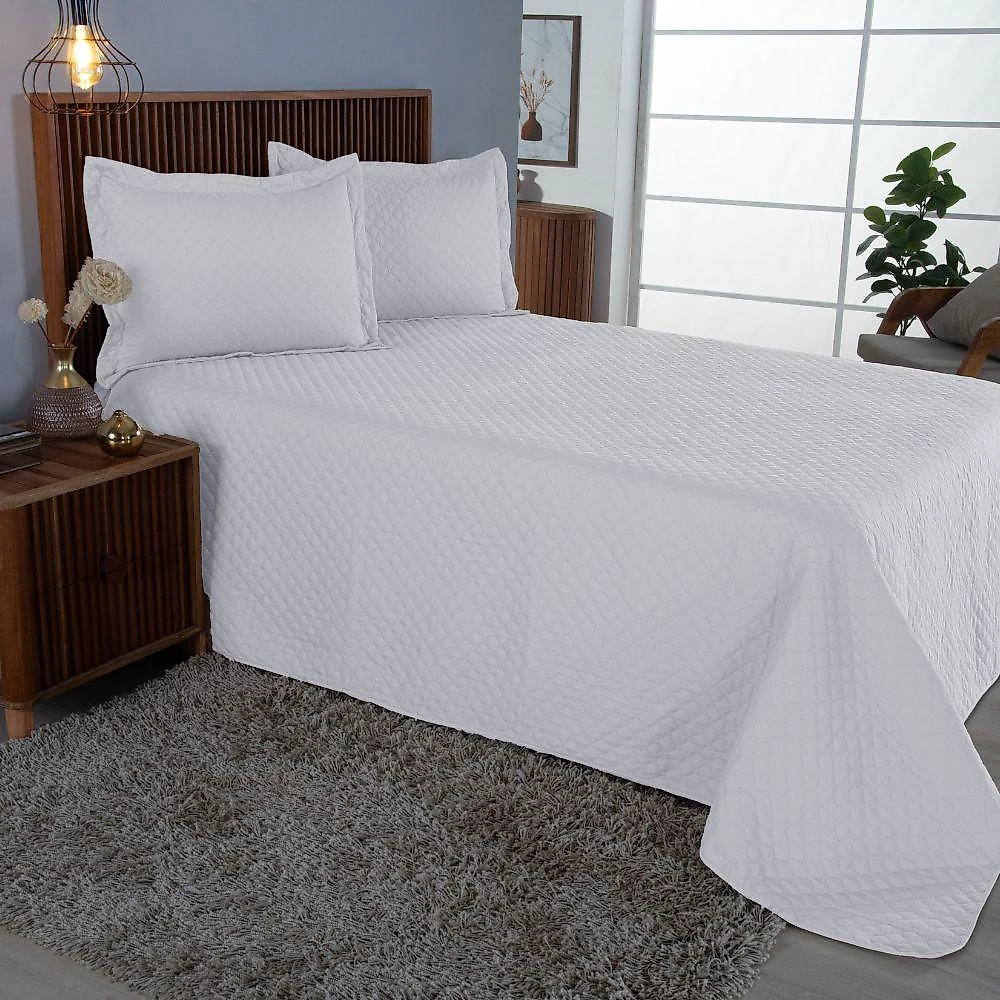 Kit Cobre Leito Casal Comfort 3 Peças Microfibra Matelado Branco Valle Distribuidora