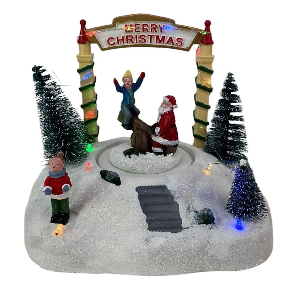 Enfeite Natal Natalino Papai Noel Movimento Gangorra Led Som Arvore Pinheiro Neve Parquinho Decoraçao Festa Fim De Ano
