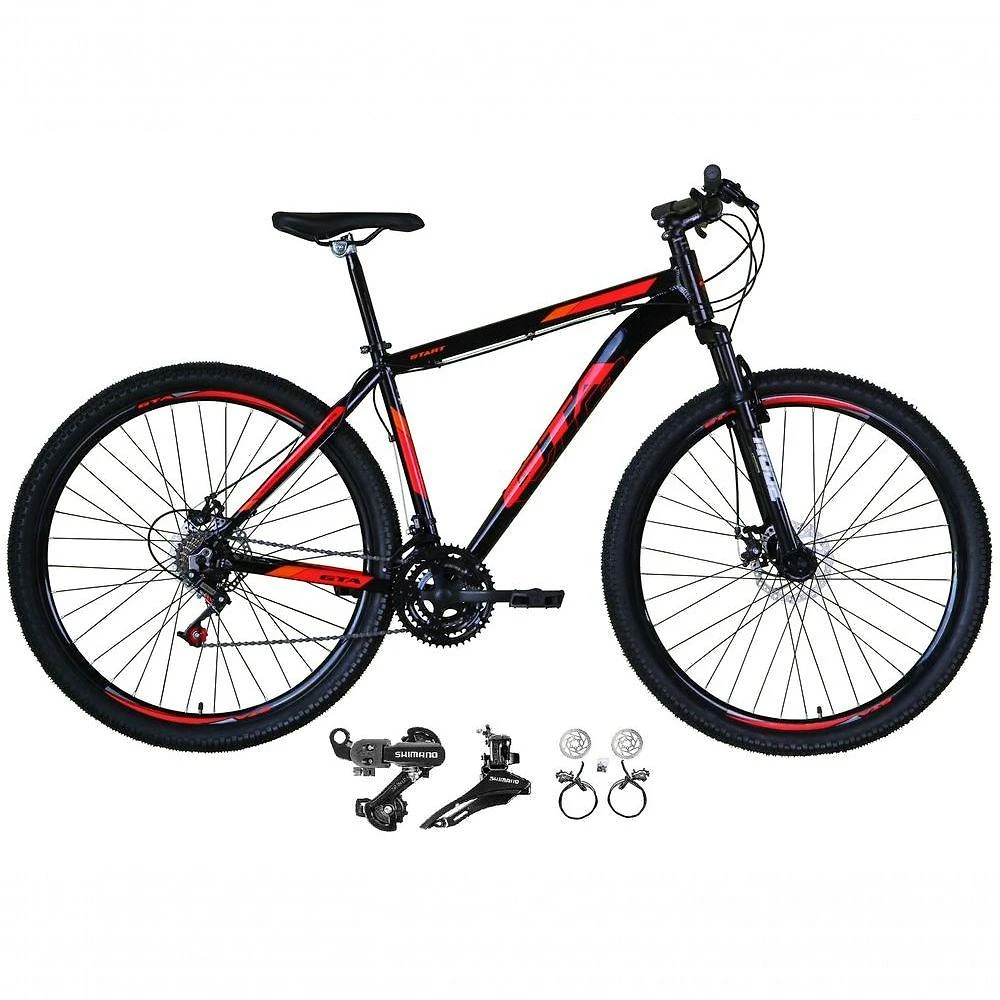 Bicicleta Aro 29 Gta Start 21v Shimano Alumínio Freio Hidráulico Garfo Suspensão - Preto-vermelho Tam.19