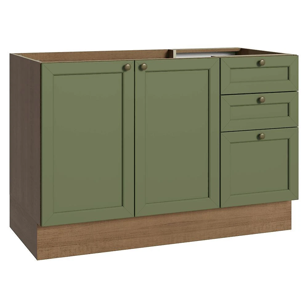 Balcão de pia 120 cm 2 portas 3 gavetas (sem tampo) rustic/verde vik madesa