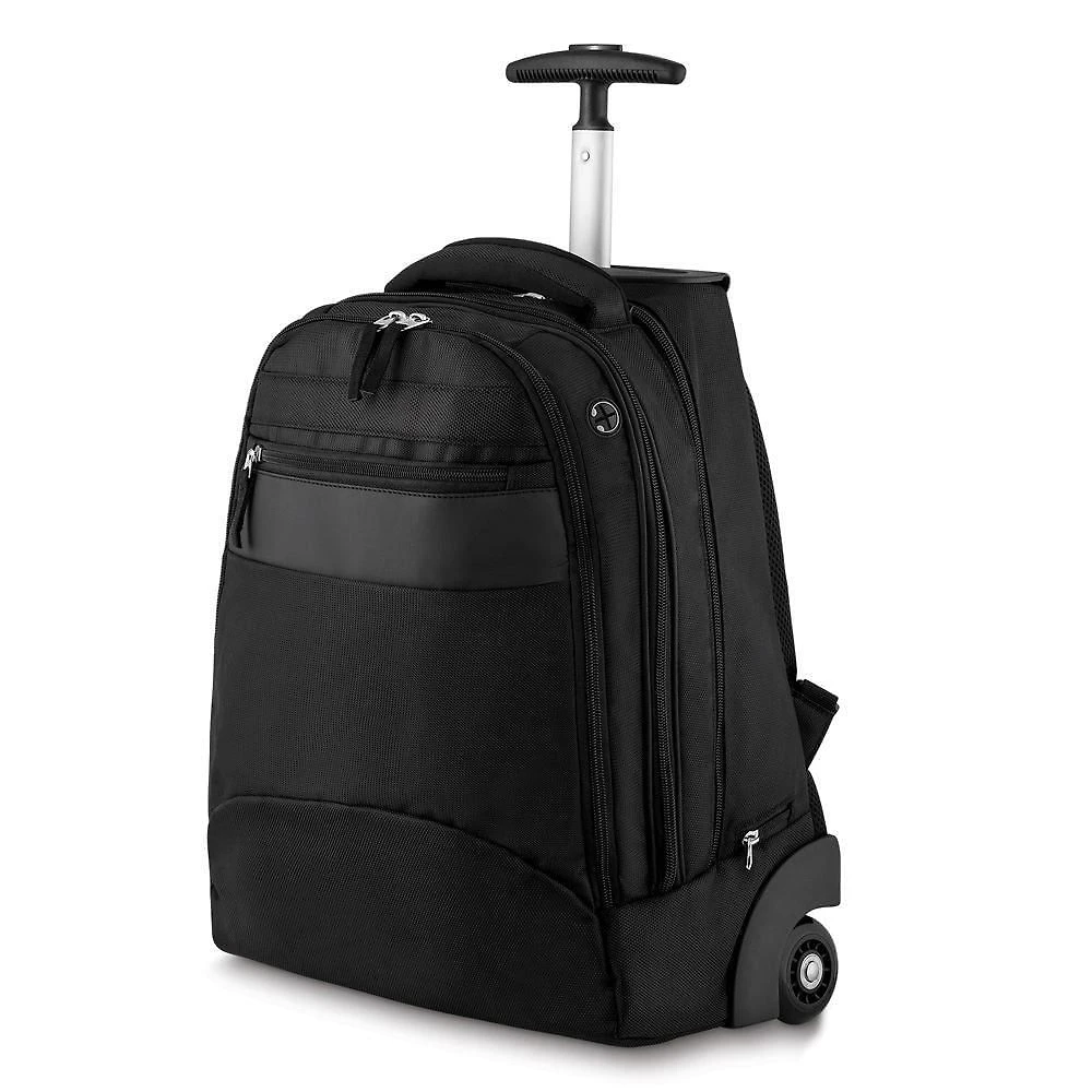 Mochila Executiva em Poliéster 600 e Nylon Rip Stop Preto com Haste em Alumínio e Rodinhas