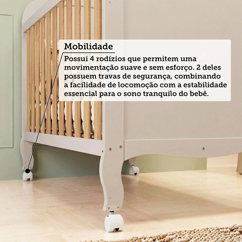 Quarto de Bebê com Berço Minicama Guarda-roupa e Cômoda 100% Mdf Maya Clássico Espresso Móveis Off White/Amêndoa