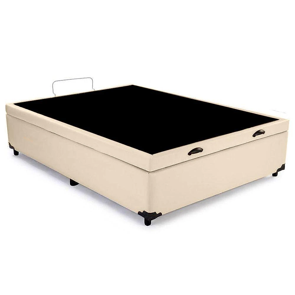 Cama Box Baú Casal Sintético Mega Cama Bege 138x188x45cm